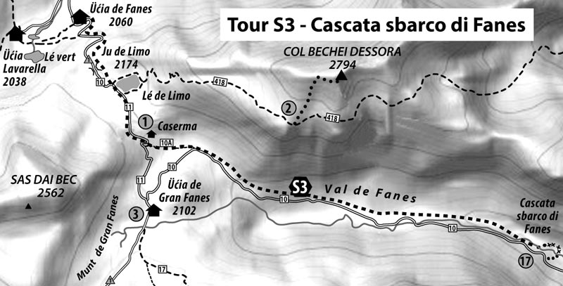 Tour S3: CASCATA SBARCO DI FANES – ca. 1720 m – anche »Ferrata Cascata Rio di Fanes Cengia de Mattia«