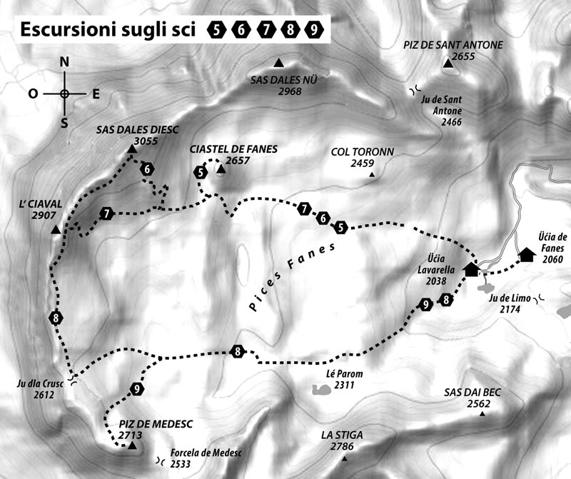 Tour 5:	CIASTEL DE FANES – 2657 m – auch »Fanesschloss«,  »Fanesburg« und »Burgstall«