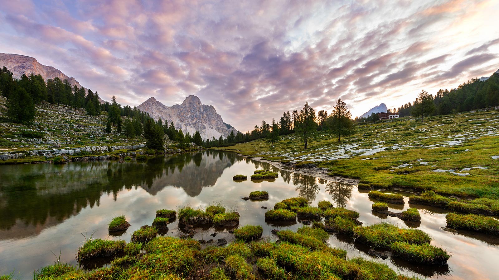 Panorama of the Dolomites during a summer hike around the Fanes Hut